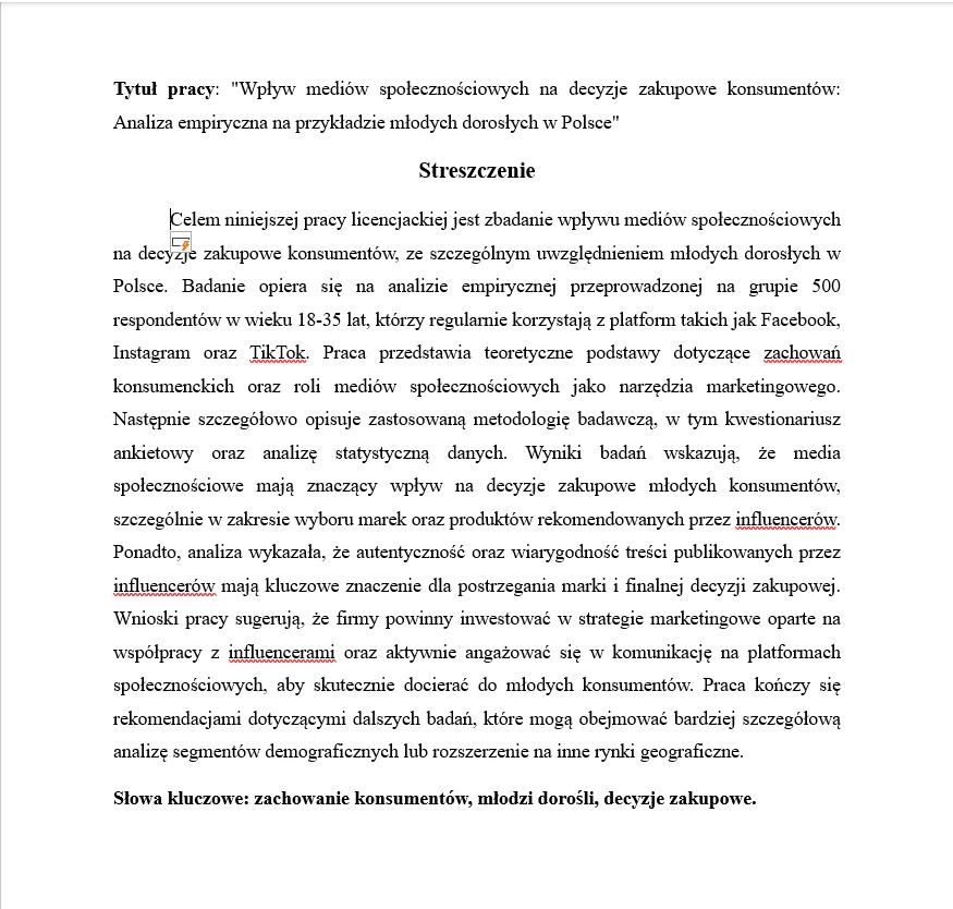 Przykład streszczenia w pracy dyplomowej.